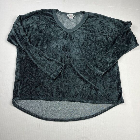 Hard Tail Velvet Sweatshirt Green V-Neck Soft Grunge Pullover SMALL Made In USA - Picture 1 of 9